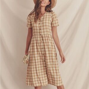 Gingham Checkered Dress in Mustard Yellow